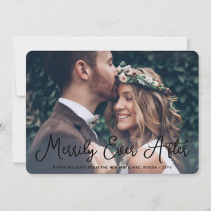 Merrily Ever After Newlyweds 1st Christmas 2 Photo Holiday Card