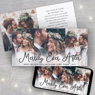 Merrily Ever After Newlyweds 1st Christmas 4 Photo Holiday Card