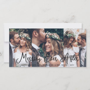 Merrily Ever After Newlyweds 1st Christmas 4 Photo Holiday Card