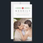Merrily Ever After Simple Modern Newlywed Holiday Card<br><div class="desc">Simple,  elegant design,  featuring a flower and leaves in red-orange and mint green.  Text (which can be customized) reads "Merrily Ever After."  Template photo must be replaced with an image of your own prior to purchase.</div>