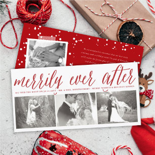Merrily Ever After Simple Script 3 Photo Wedding Holiday Card