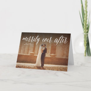 Merrily Ever After Trendy Script Photo Wedding Holiday Card