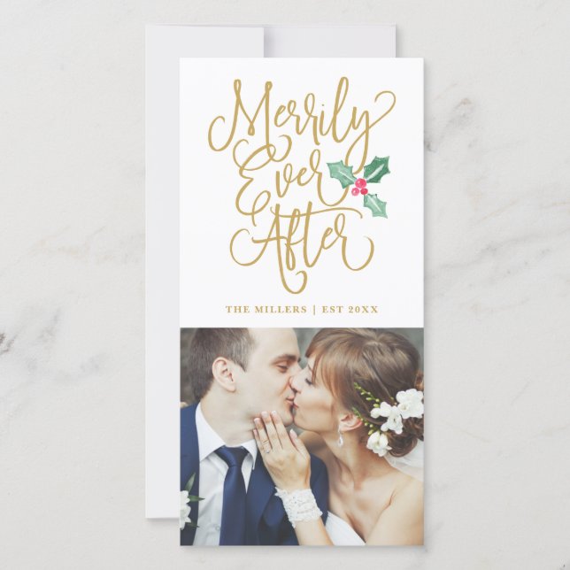 Merrily Ever After Wedding Holiday Photo | Gold (Front)