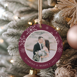 Merrily Ever After   Wedding Photo Ceramic Ornament