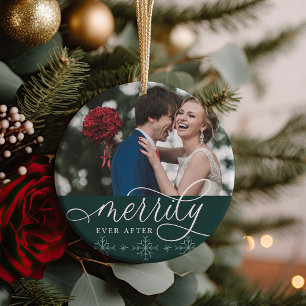 Merrily Ever After   Wedding Photo Ceramic Ornament