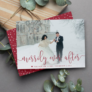 Merrily Ever After   Wedding Photo Christmas Holiday Card