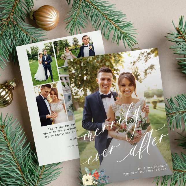 Merrily ever after wedding thank you multi photo holiday card (Creator Uploaded)