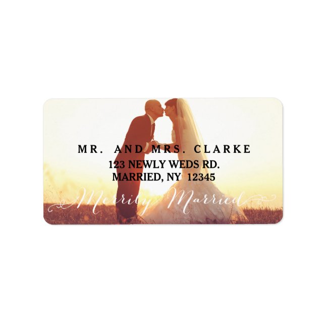 Merrily Married Christmas Photo Holiday Label (Front)