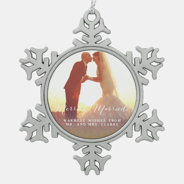Merrily Married Christmas Photo Holiday Ornament (Front)