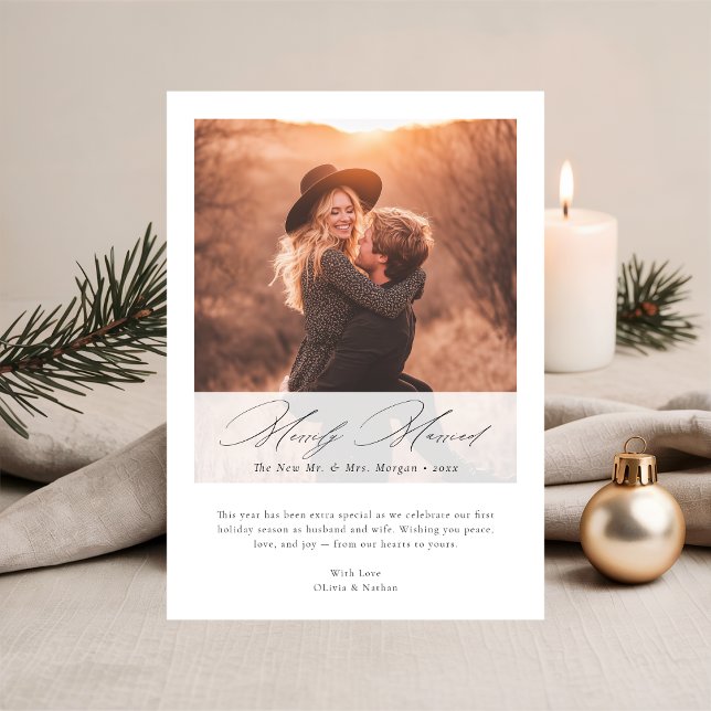 Merrily Married | Elegant First Christmas Photo  Holiday Card (Creator Uploaded)