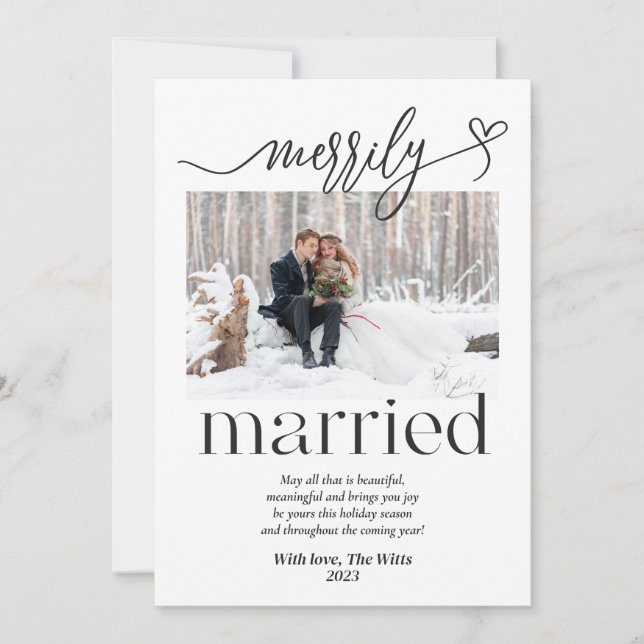Merrily Married Newlywed Christmas Holiday Card (Front)