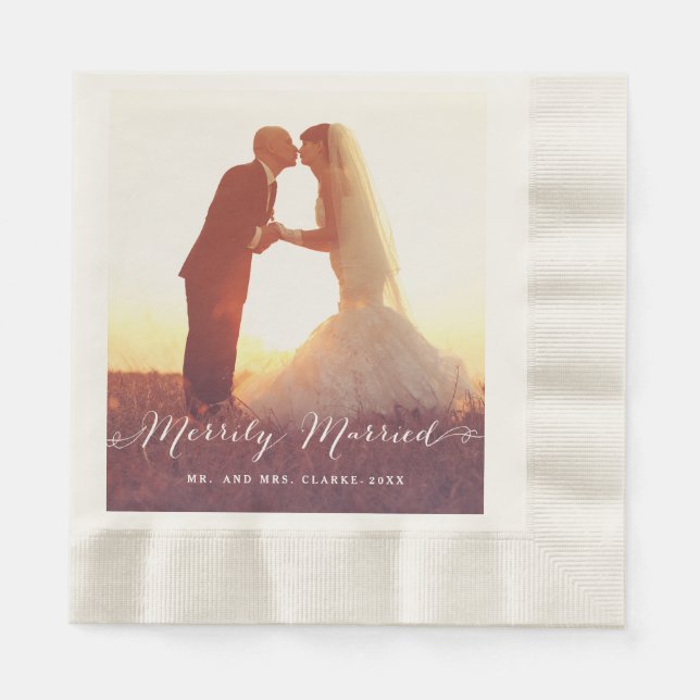 Merrily Married | Wedding Paper Napkins (Front)