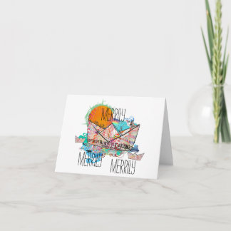 Merrily Merrily Merrily Whimsical Paper Boat Card