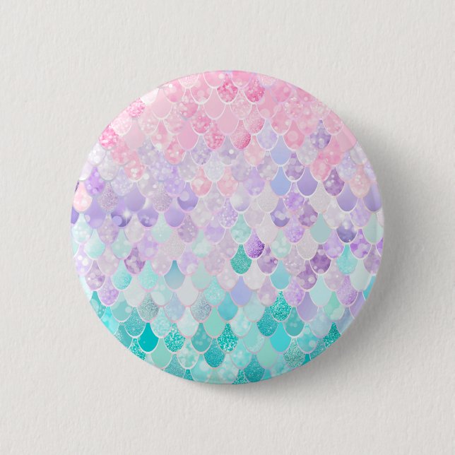 Merrmaid Scales Pattern, Pastel Pink, Purple, Teal 2 Inch Round Button (Front)