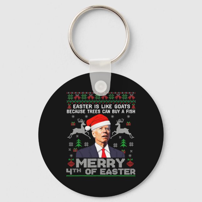 Merry 4th Of Easter Fun Biden Ugly Christmas Men  Keychain (Front)