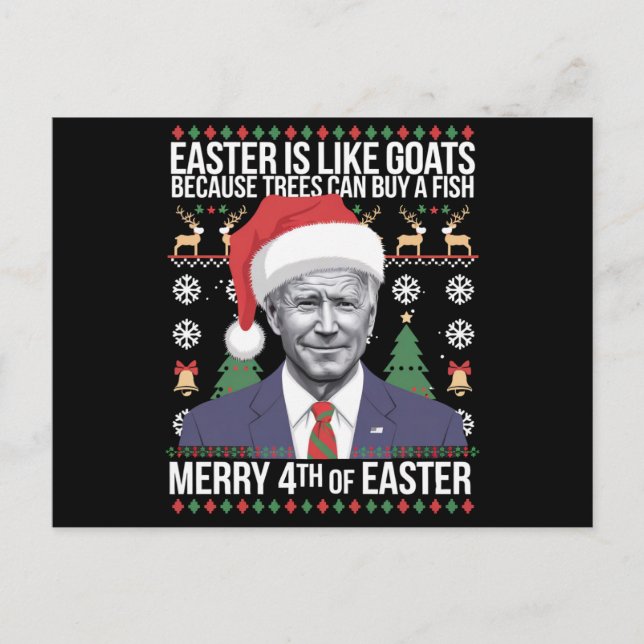 Merry 4th Of Easter Funny Biden Ugly Christmas  Holiday Postcard (Front)