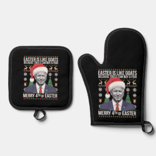 Merry 4th Of Easter Funny Biden Ugly Christmas  Oven Mitt & Pot Holder Set