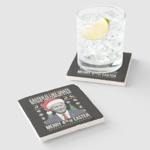Merry 4th Of Easter Funny Biden Ugly Christmas Stone Coaster
