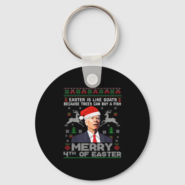 Merry 4th Of Easter Funny Biden Ugly Christmas Swe Keychain (Front)