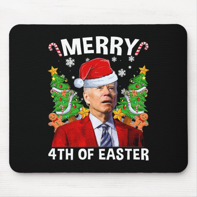 Merry 4th Of Easter Funny Biden Ugly Christmas Swe Mouse Pad (Front)