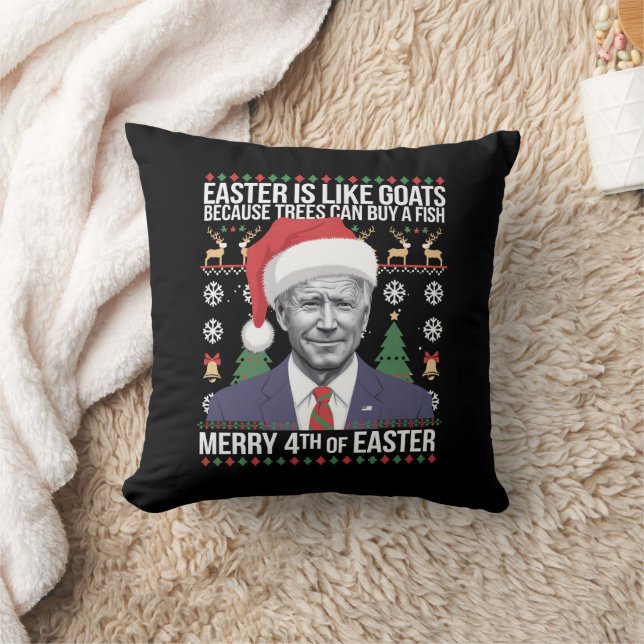 Merry 4th Of Easter Funny Biden Ugly Christmas  Throw Pillow (Blanket)