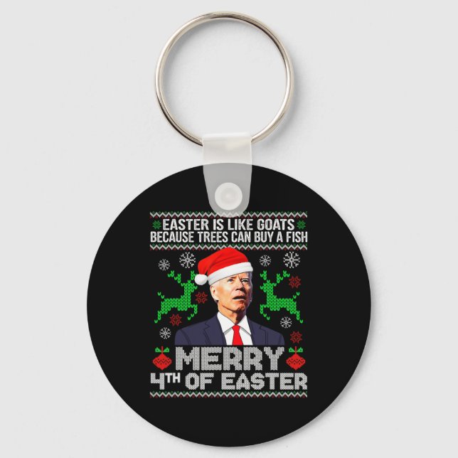 Merry 4th Of Easter Funny Christmas Ugly Sweater M Keychain (Front)
