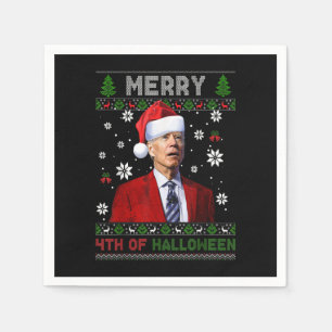 Merry 4th Of Halloween Funny Biden Ugly Christmas  Napkin