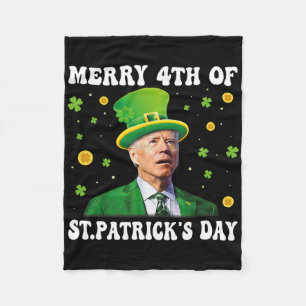 Merry 4th Of St Patricks Day Groovy Joe Biden Conf Fleece Blanket