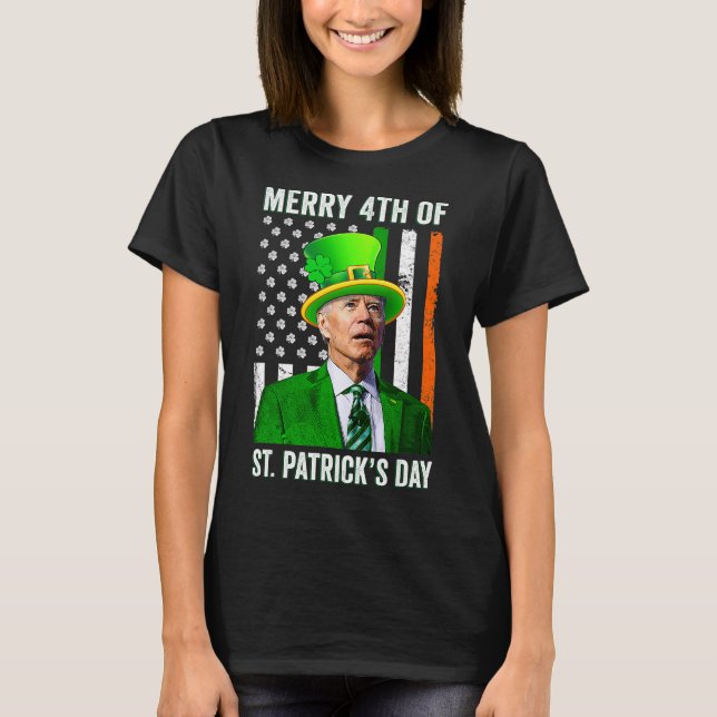 Merry 4th Of St Patrick's Day Joe Biden Leprechaun T-Shirt (Front)