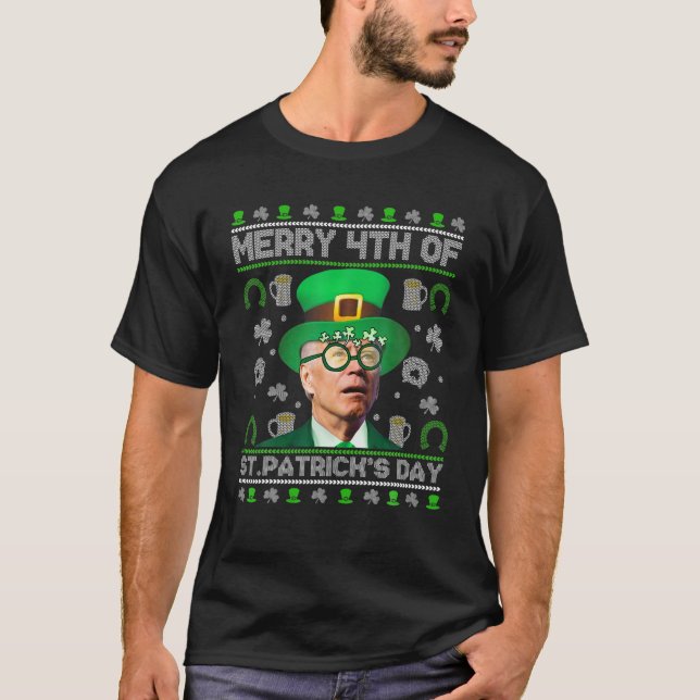 Merry 4Th Of St Patrick's Day Joe Biden Leprechaun T-Shirt (Front)