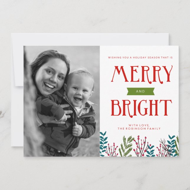 Merry Aand Bright Holiday Photocard Greetings Card (Front)