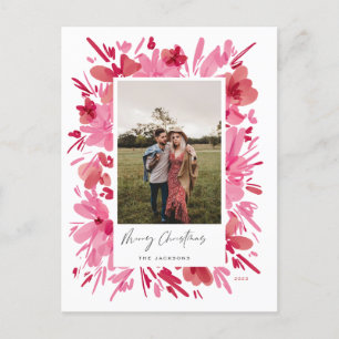 Merry abstract red floral Christmas holiday design Postcard