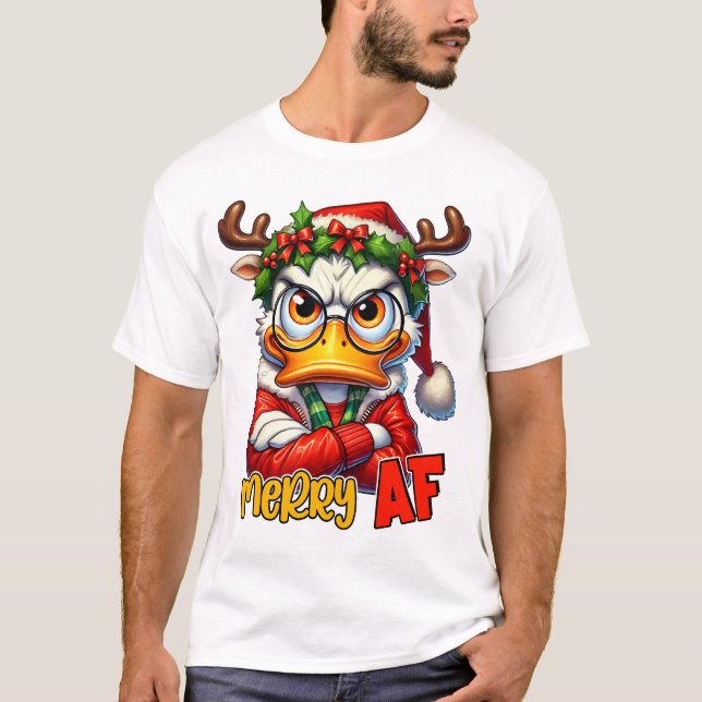 Merry AF 2 - Sarcastic Grumpy Duck Christmas T-Shirt (Front)