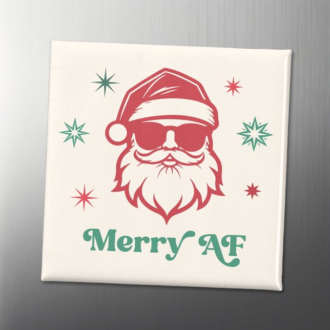 Merry AF cool Santa in sunglasses retro stars Magnet (Merry AF cool Santa in sunglasses retro stars Magnet)