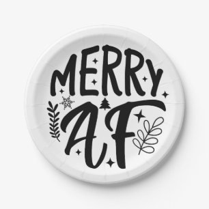 Merry Af Funny Christmas Snowflake Xmas Paper Plate