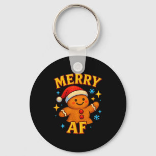 Merry Af Gingerbread Man Christmas Santa Hat Cooki Keychain