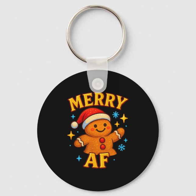 Merry Af Gingerbread Man Christmas Santa Hat Cooki Keychain (Front)