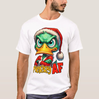 Merry AF - Sarcastic Grumpy Duck Christmas T-Shirt