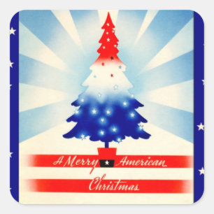 Merry American Christmas vintage art square Sticker