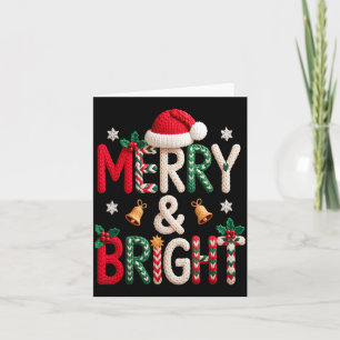 Merry &amp; Bright Christmas Santa Hat Crochet Kni Card