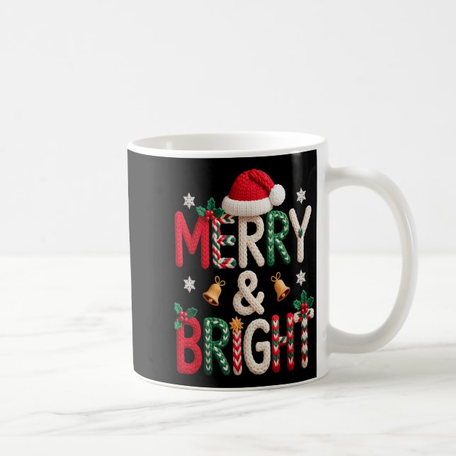 Merry &amp; Bright Christmas Santa Hat Crochet Kni Coffee Mug (Right)