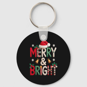 Merry &amp; Bright Christmas Santa Hat Crochet Kni Keychain