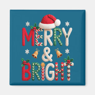 Merry & Bright Christmas Santa Hat Crochet Kni Magnet