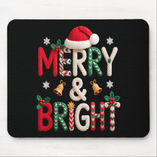 Merry &amp; Bright Christmas Santa Hat Crochet Kni Mouse Pad