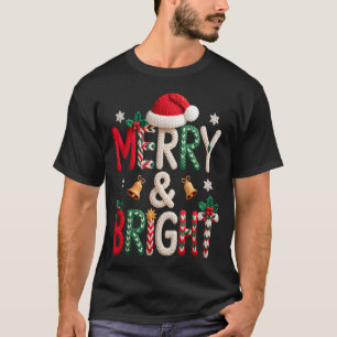 Merry & Bright Christmas Santa Hat Crochet Kni T-Shirt