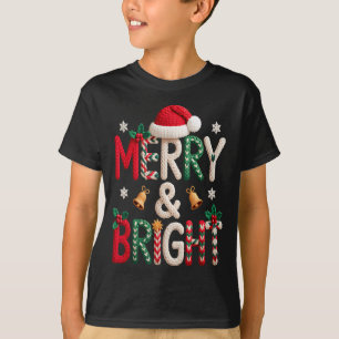 Merry & Bright Christmas Santa Hat Crochet Kni T-Shirt