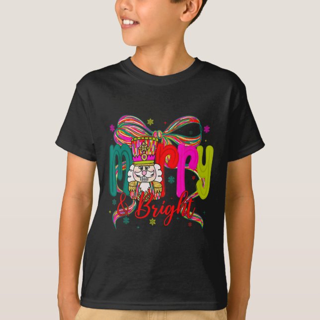 Merry &amp; Bright Coquette Bow Nutcracker Christm T-Shirt (Front)