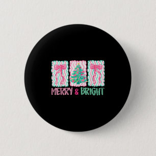 Merry & Bright Coquette Preppy Bow Xmas Tree W 2 Inch Round Button