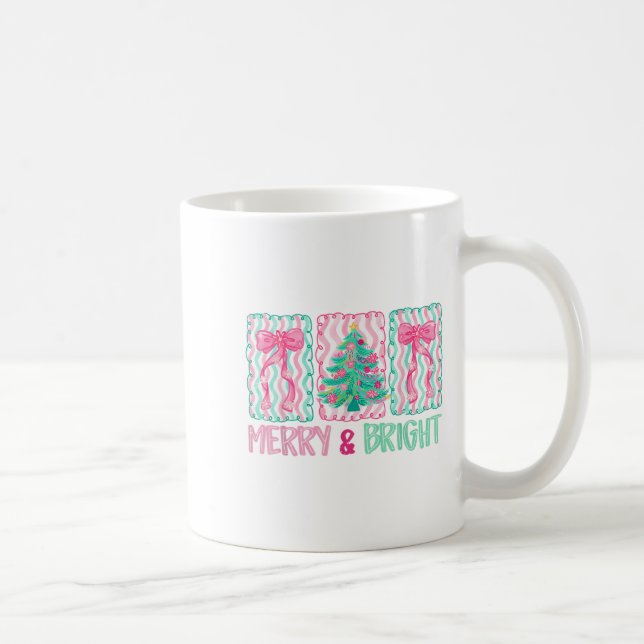 Merry &amp; Bright Coquette Preppy Bow Xmas Tree W Coffee Mug (Right)
