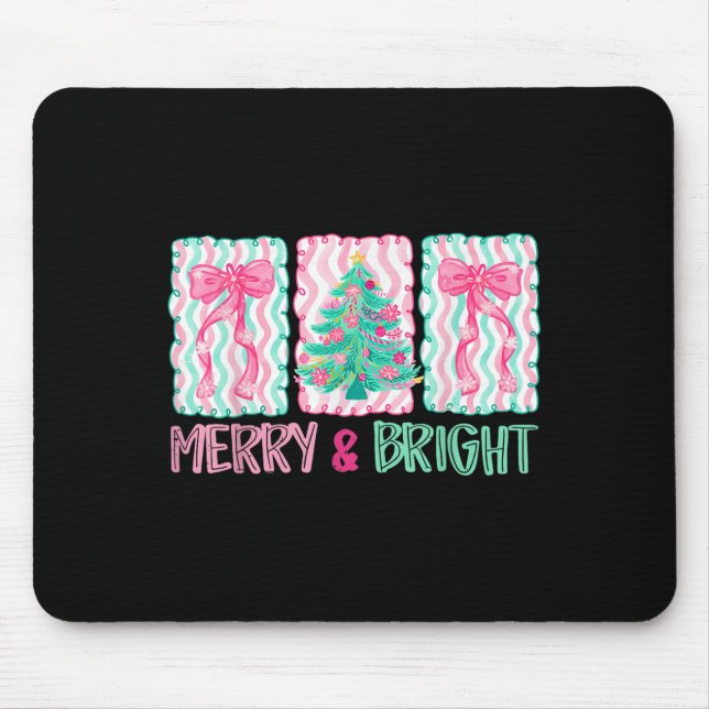 Merry &amp; Bright Coquette Preppy Bow Xmas Tree W Mouse Pad (Front)